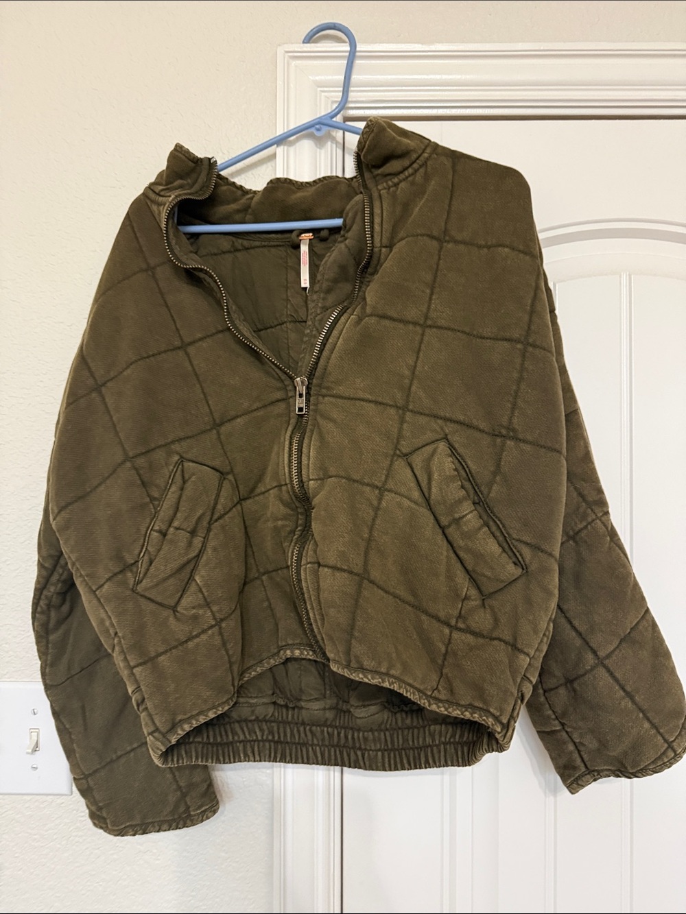 Fp One Dolman Xs Quilted Olive Green Zip-Up Jacket
